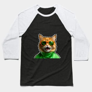 Cat in green dress with glasses Baseball T-Shirt